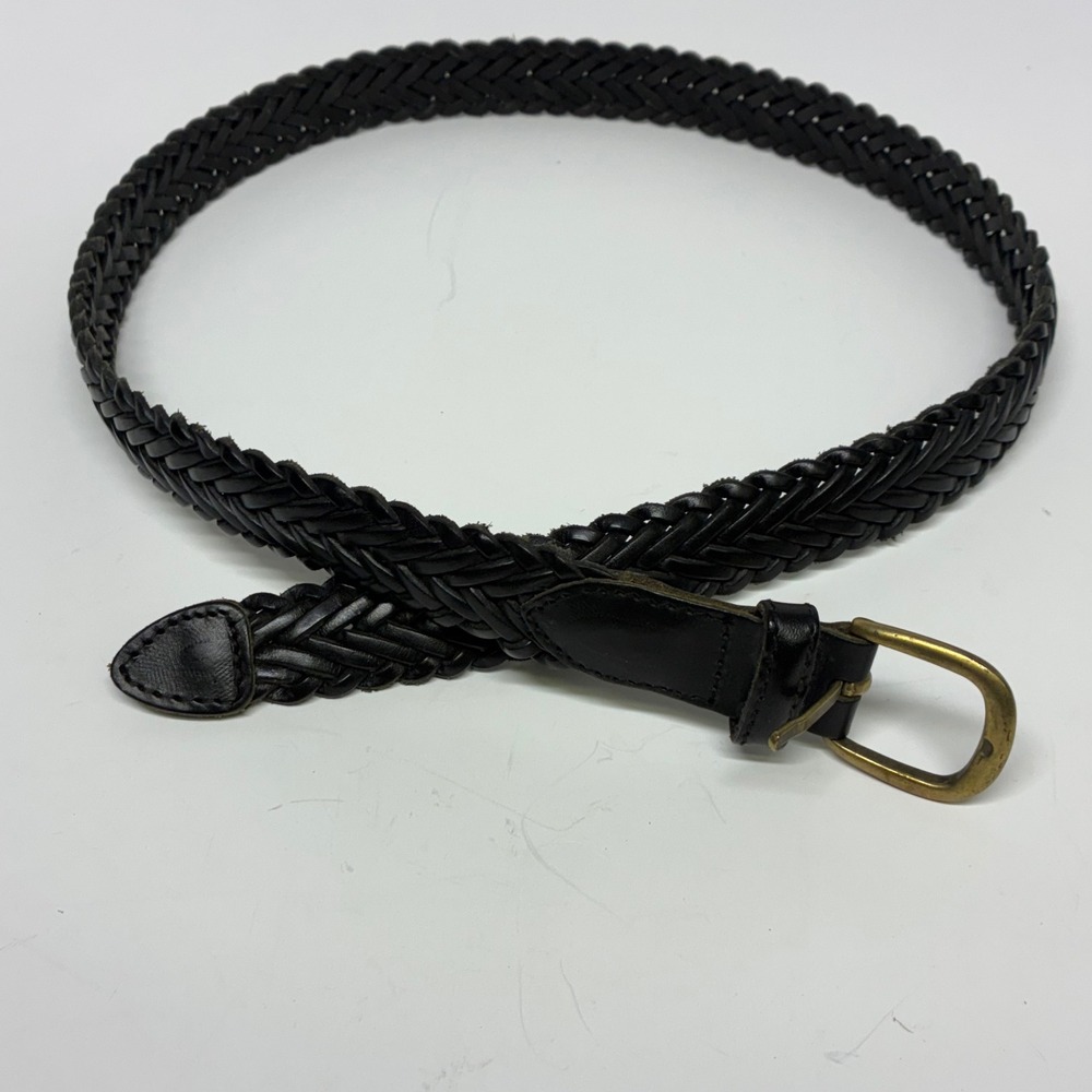 County Seat Braided Leather Belt Mens 30 Black Woven Brass Buckle Vintage - Picture 1 of 14
